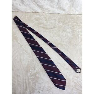 Vintage Sears The Mens Store Necktie Navy Blue Burgundy Striped Polyester Tie